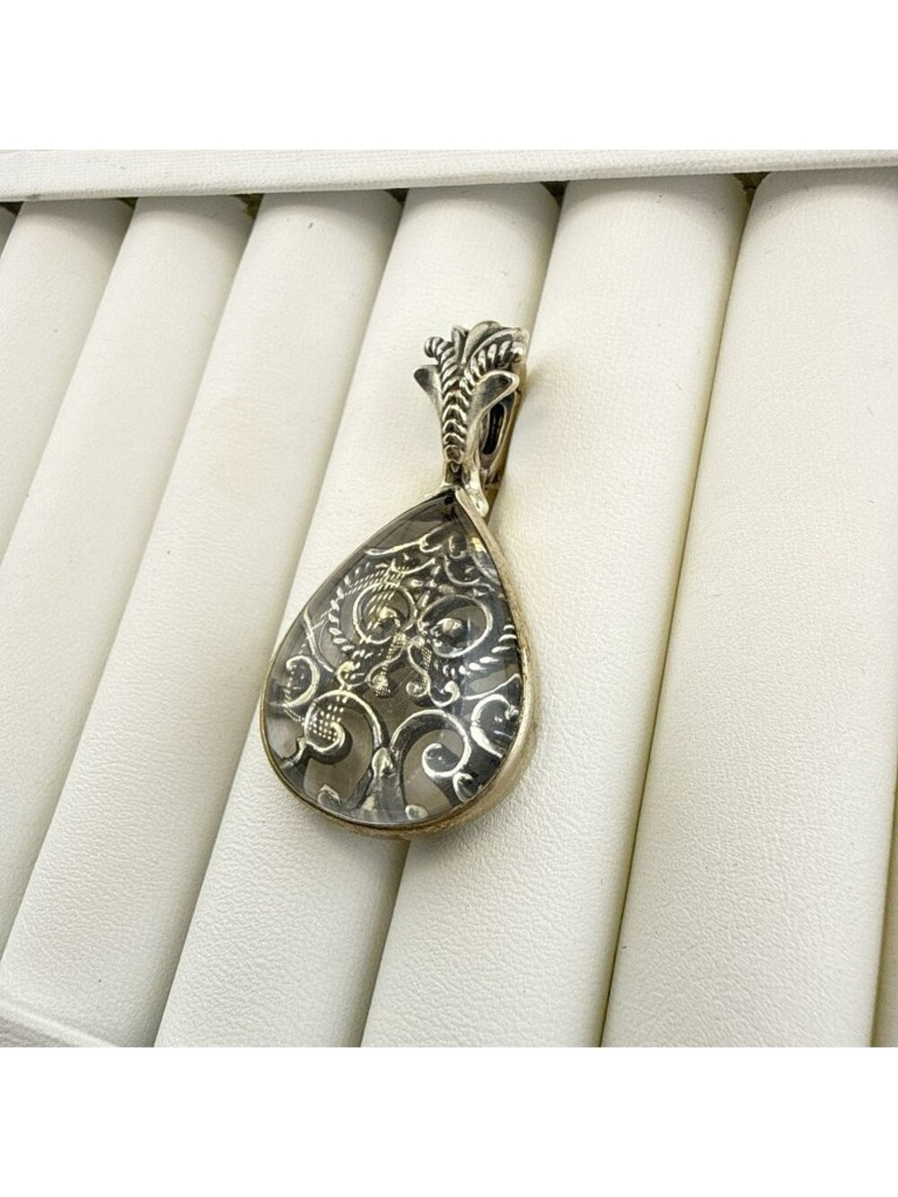 Carolyn Pollack Pendant Sterling Silver Filigree Cut Out Scroll Clear Crystal